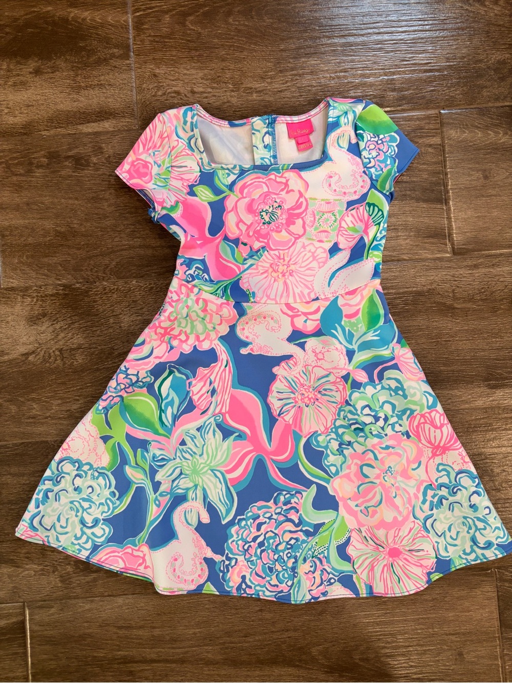 Lilly Pulitzer Arya Size 7 Floral Skater Dress Scuba Material Pockets Peony